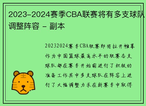 2023-2024赛季CBA联赛将有多支球队调整阵容 - 副本